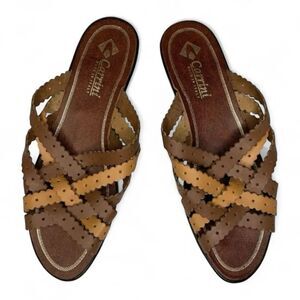Carrini Slip On Strappy Sandal Brown And Tan Size 9